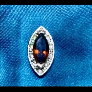 Vintage Marcasite Marquis Shape Pendant Necklace, Garnet Gemstone